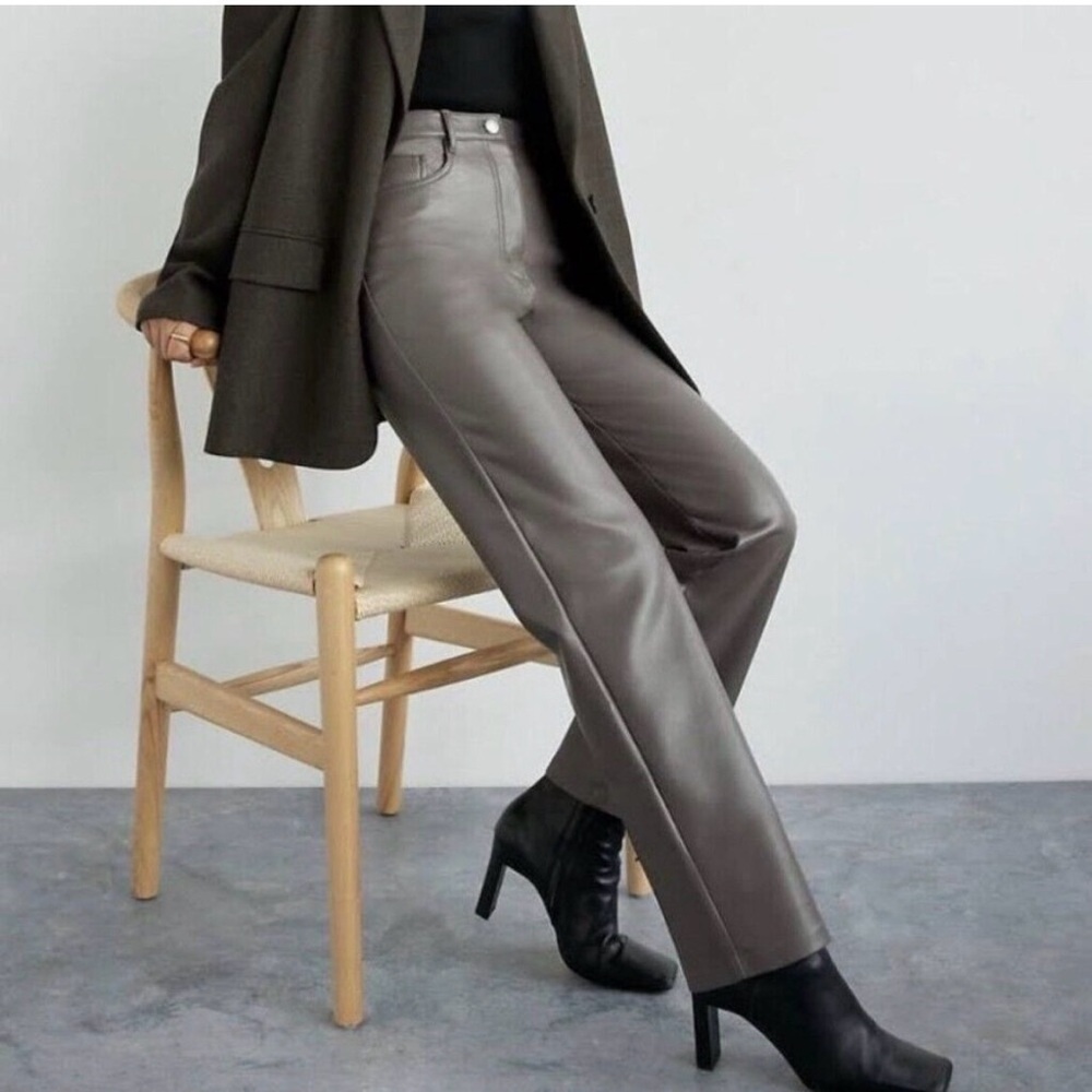 Aritzia Wilfred Melina Gray Vegan Leather Pants Womens size 14 EUC